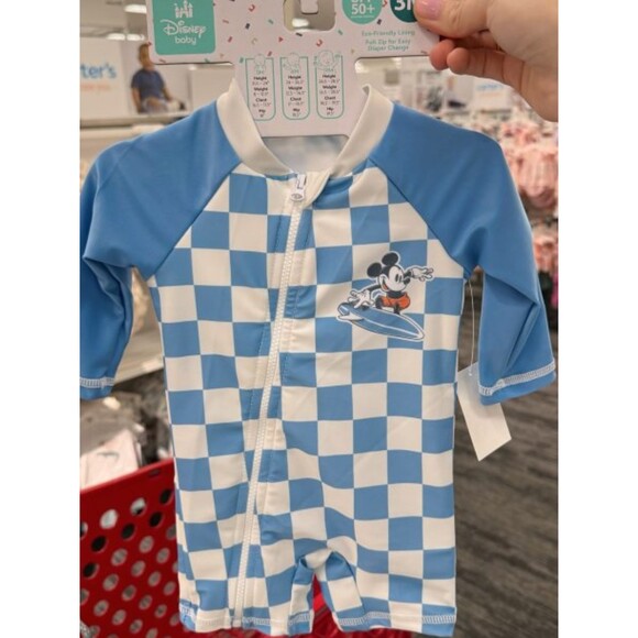 Disney Baby Mickey Mouse Surfing Rash Guard Swimsuit Checkered 3M - Picture 4 of 4